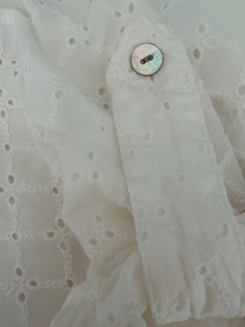 ZARA White Lined Eyelet Belted Button Up Midi Dress Roll Tab Sleeve Sz Lg - Picture 8 of 10